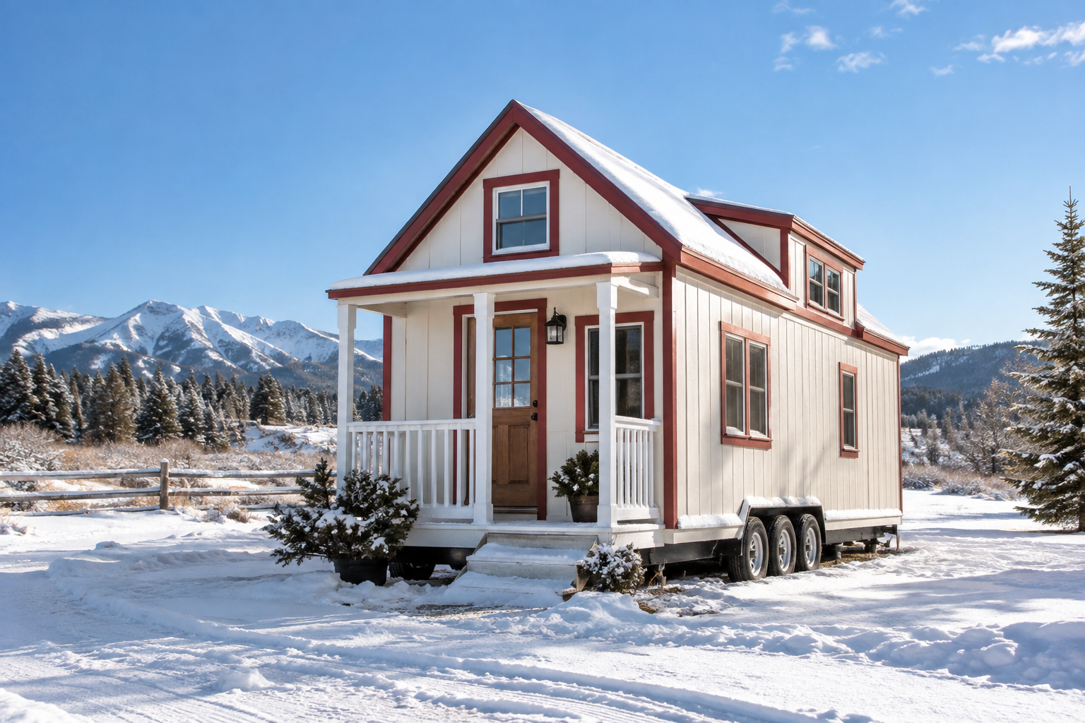A tiny house in a snowy setting